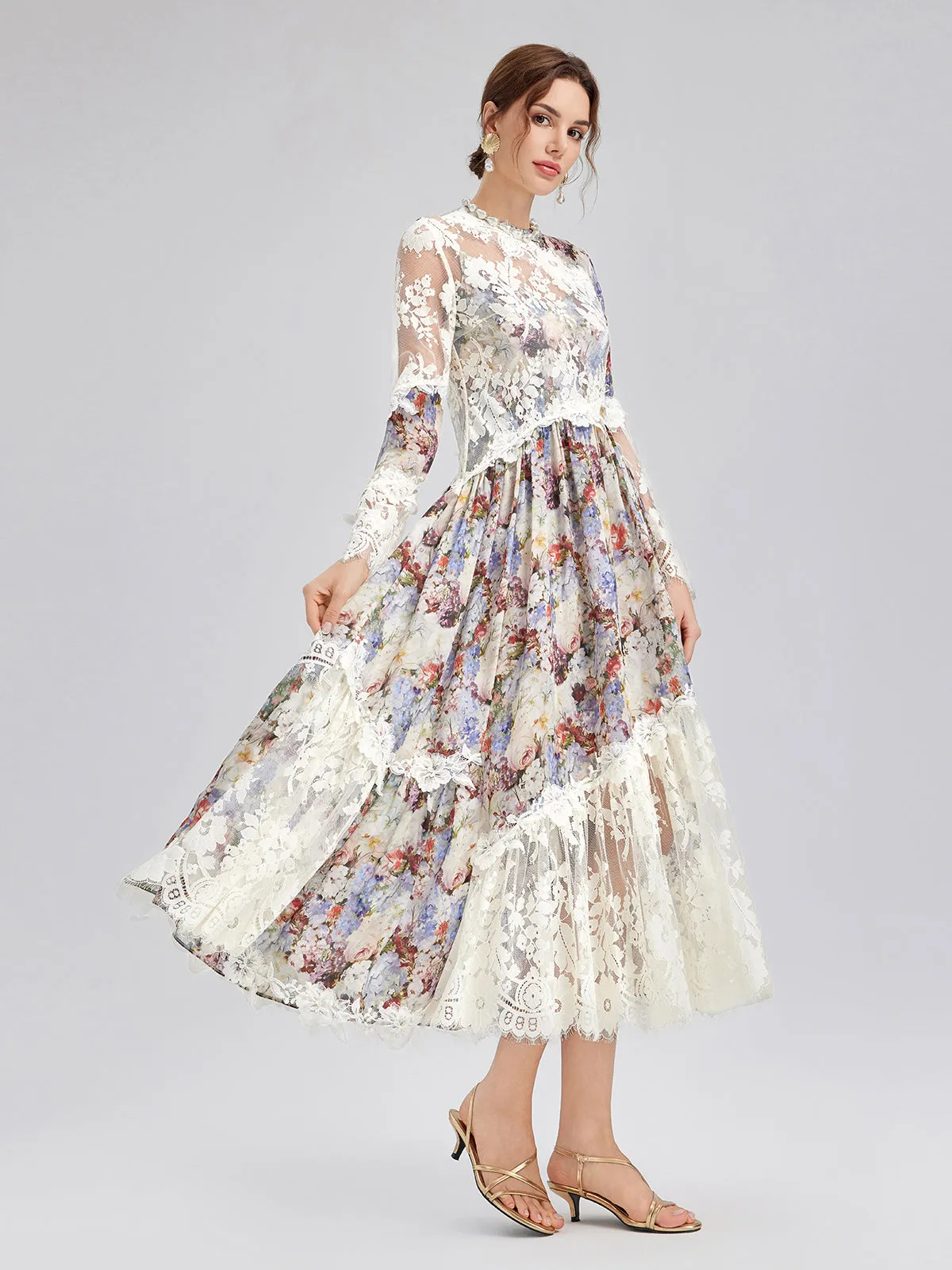 Baroque Silk Lace-Organza Panel Dress (100% Silk Floral Slip Included) sold by Rich Radi Q's product image thumbnail 4