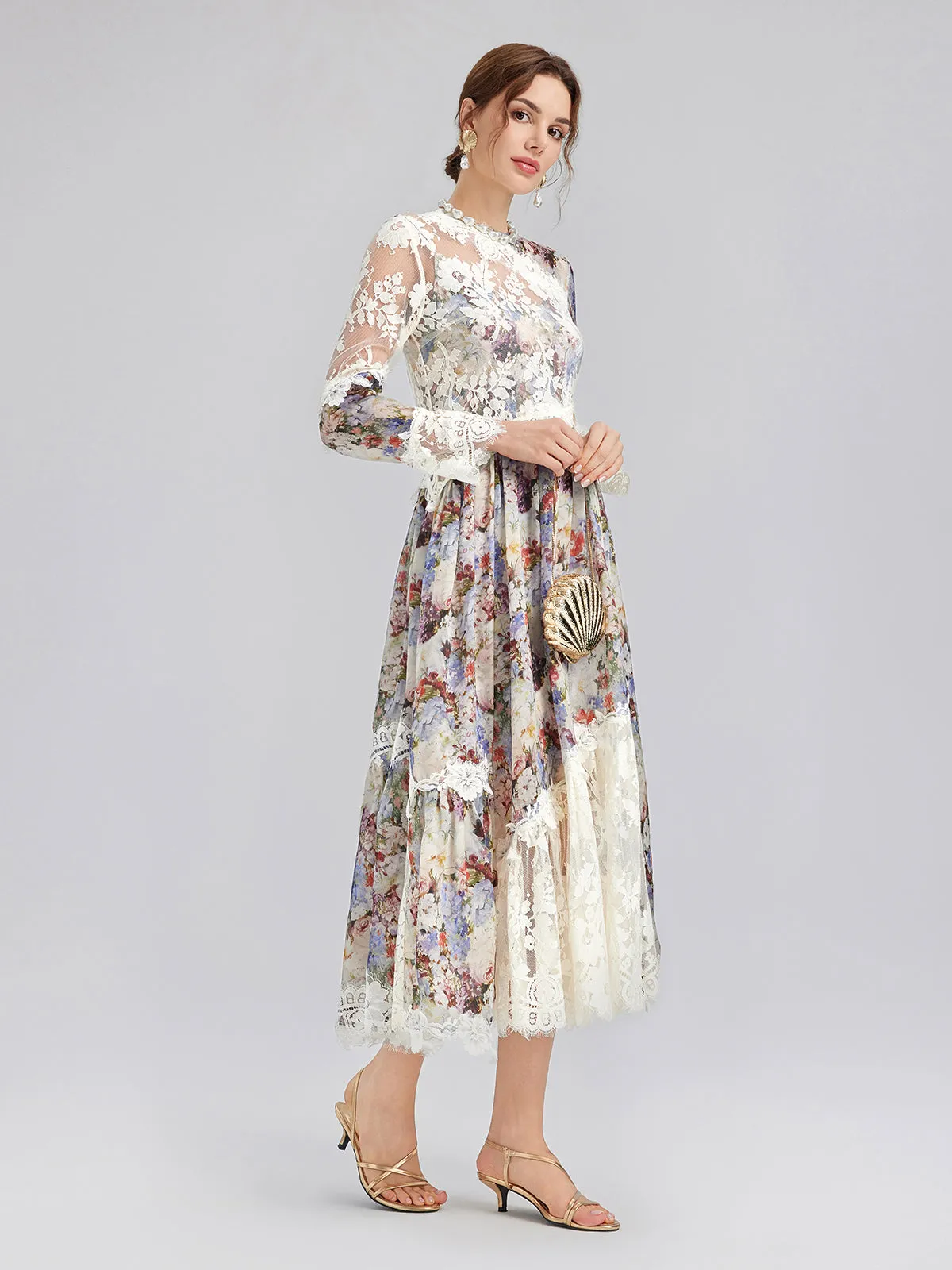 Baroque Silk Lace-Organza Panel Dress (100% Silk Floral Slip Included) sold by Rich Radi Q's product image thumbnail 5