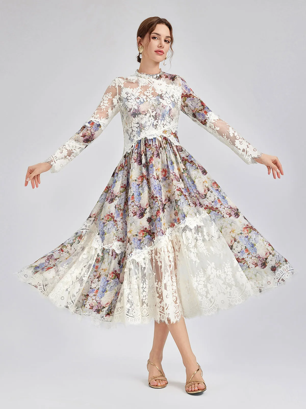 Baroque Silk Lace-Organza Panel Dress (100% Silk Floral Slip Included) sold by Rich Radi Q's product image thumbnail 2