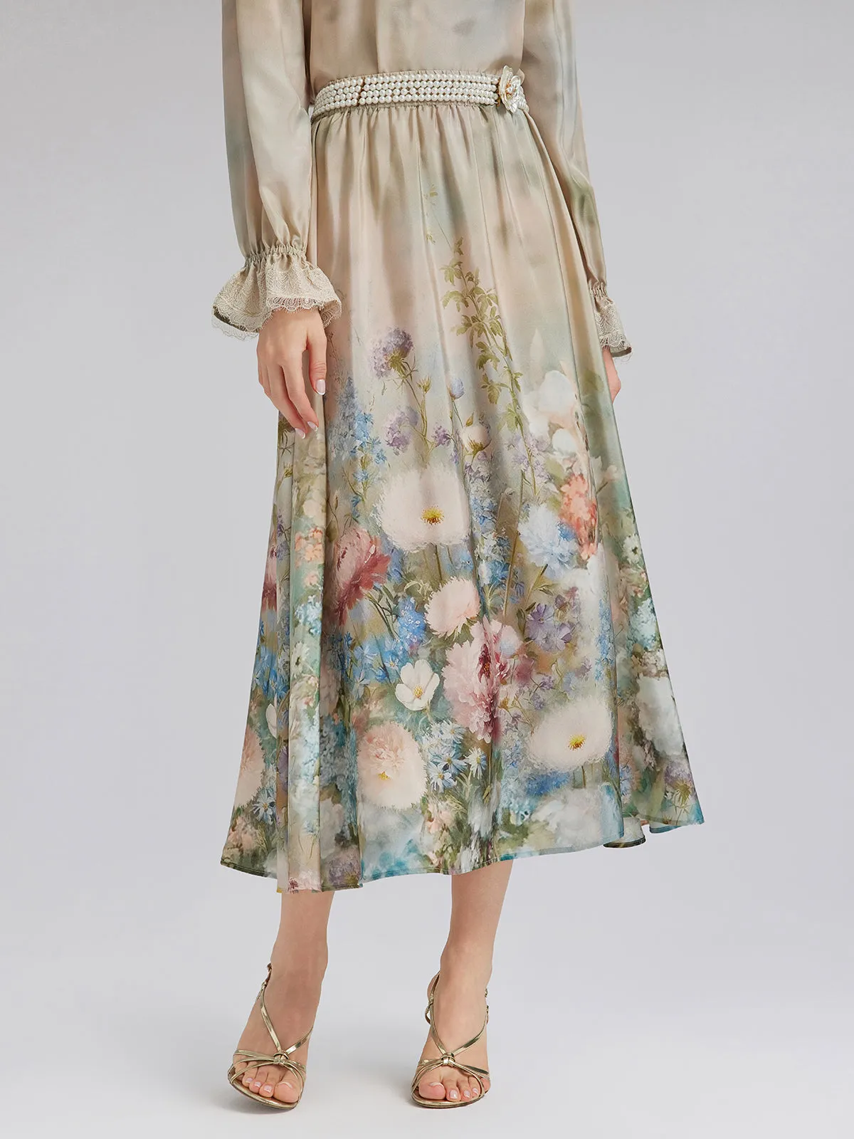 Impressionist Floral Silk Skirt sold by Rich Radi Q's