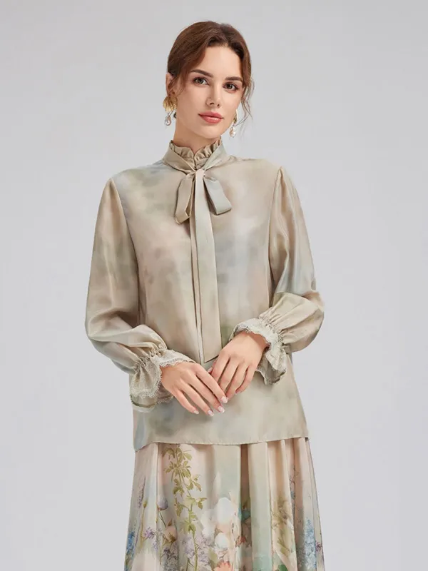 Impressionist Floral Silk Tie-Neck Blouse sold by Rich Radi Q's