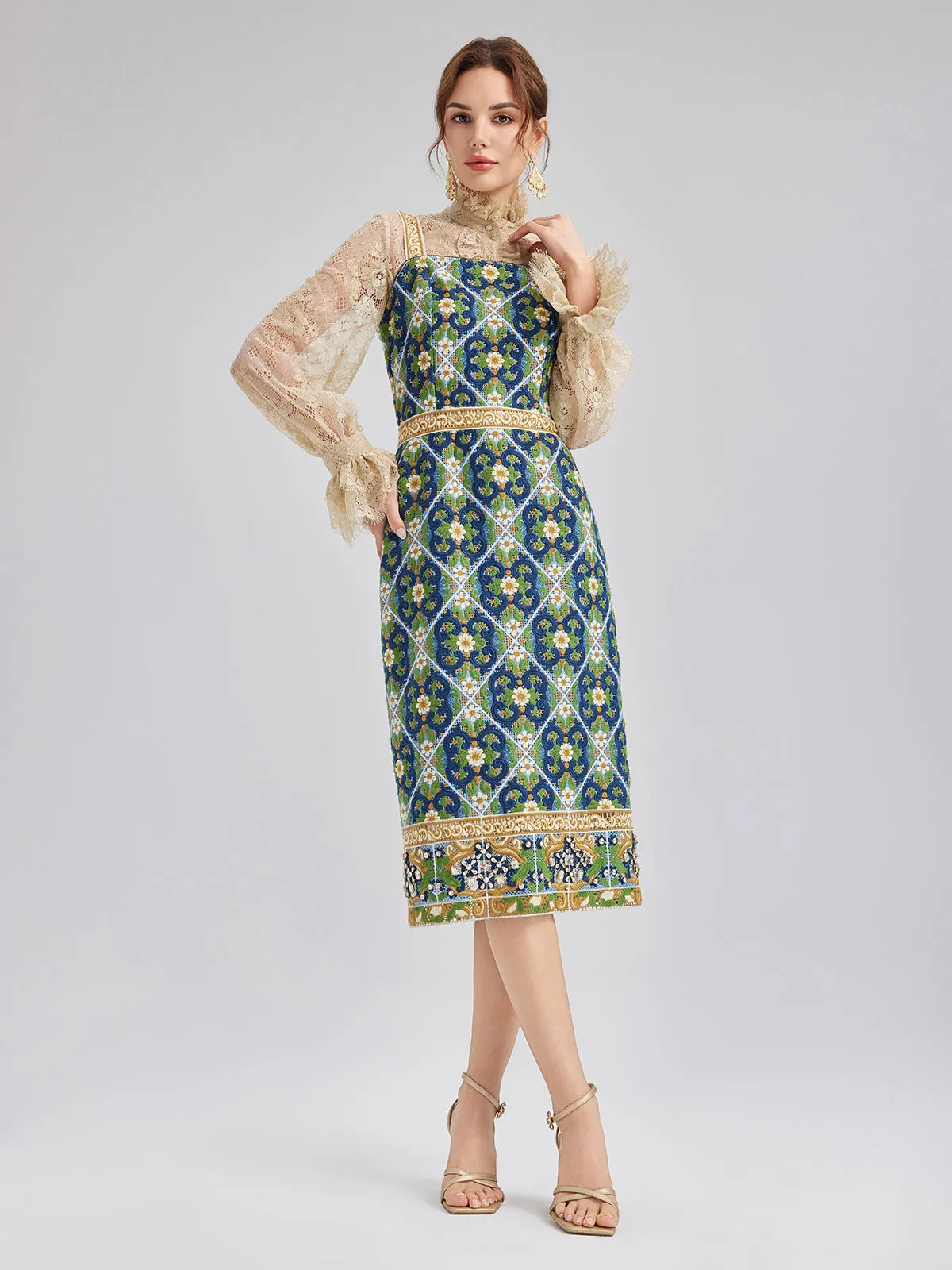 Crystal-Trim Guipure Lace Slip Dress sold by Rich Radi Q's product image thumbnail 4