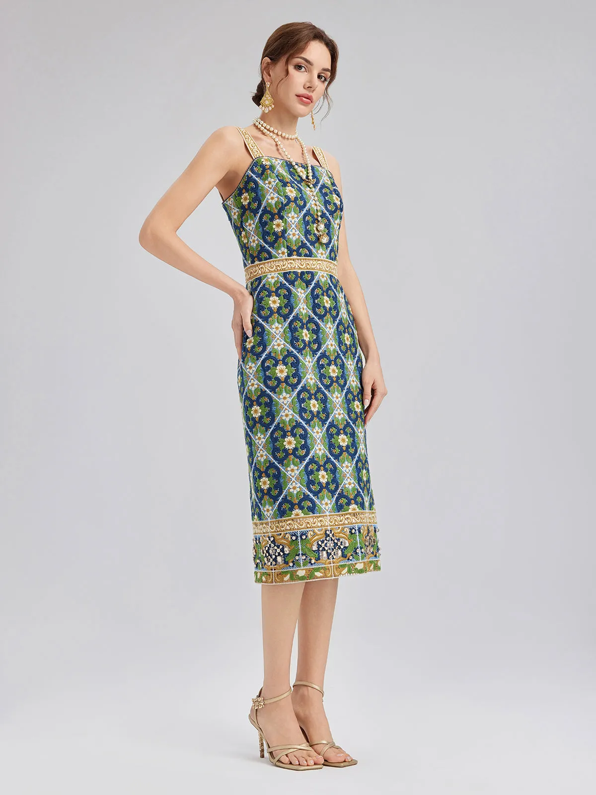 Crystal-Trim Guipure Lace Slip Dress sold by Rich Radi Q's product image thumbnail 3