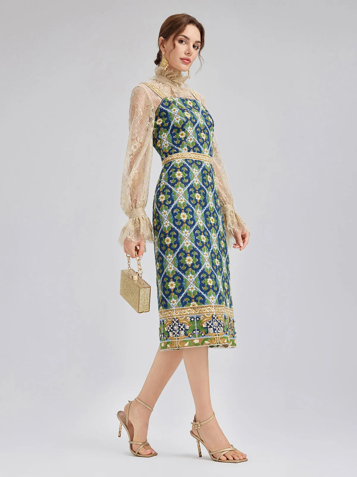 Crystal-Trim Guipure Lace Slip Dress sold by Rich Radi Q's product image thumbnail 5