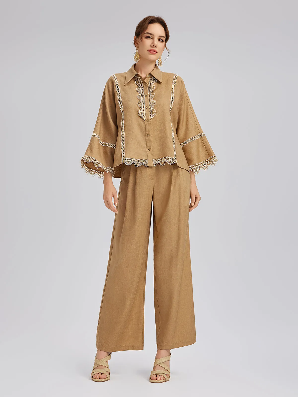 Baroque Linen Wide-Leg Elastic-Waist Pants sold by Rich Radi Q's product image thumbnail 2