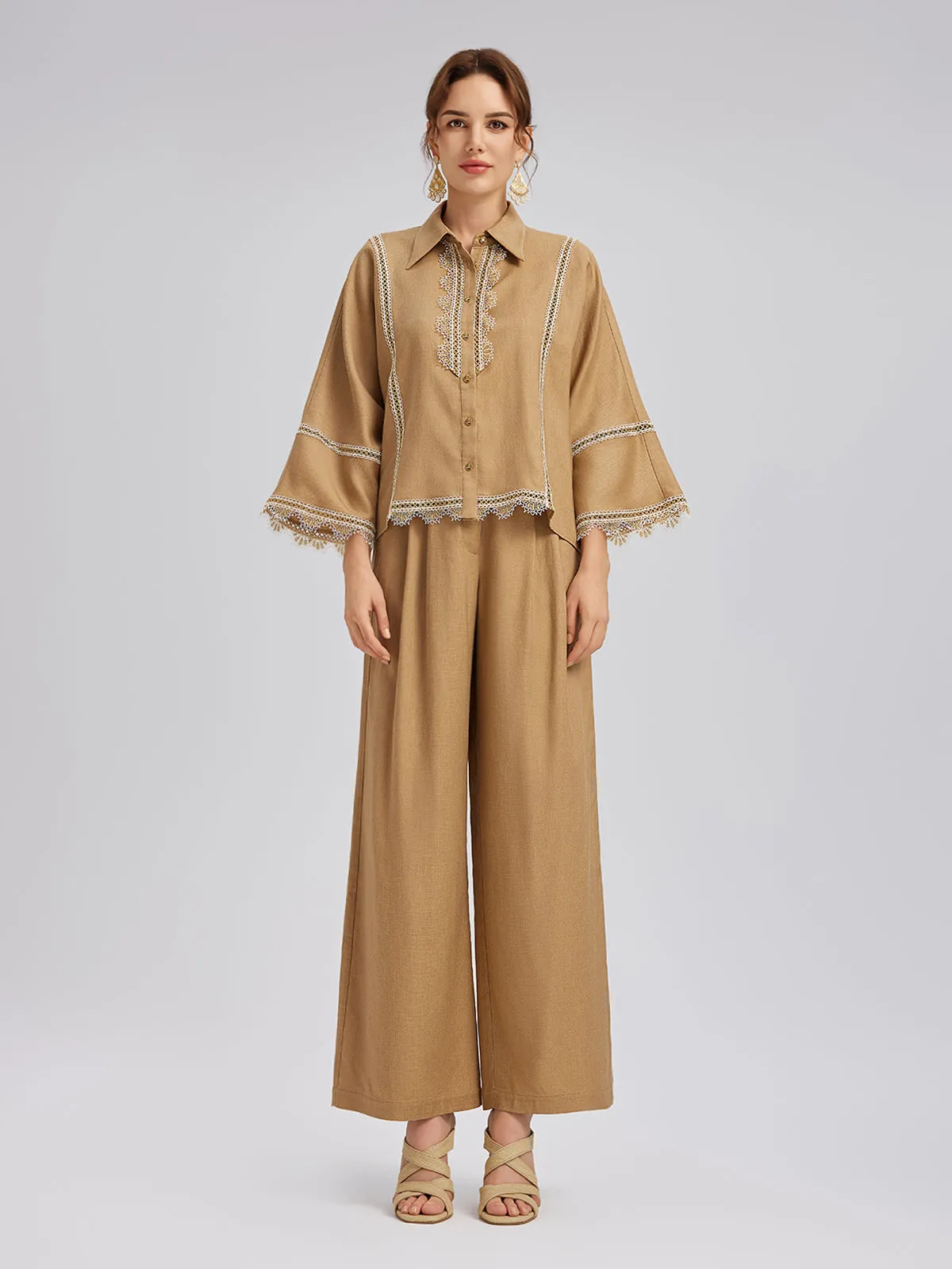 Baroque Linen Wide-Leg Elastic-Waist Pants sold by Rich Radi Q's product image thumbnail 4
