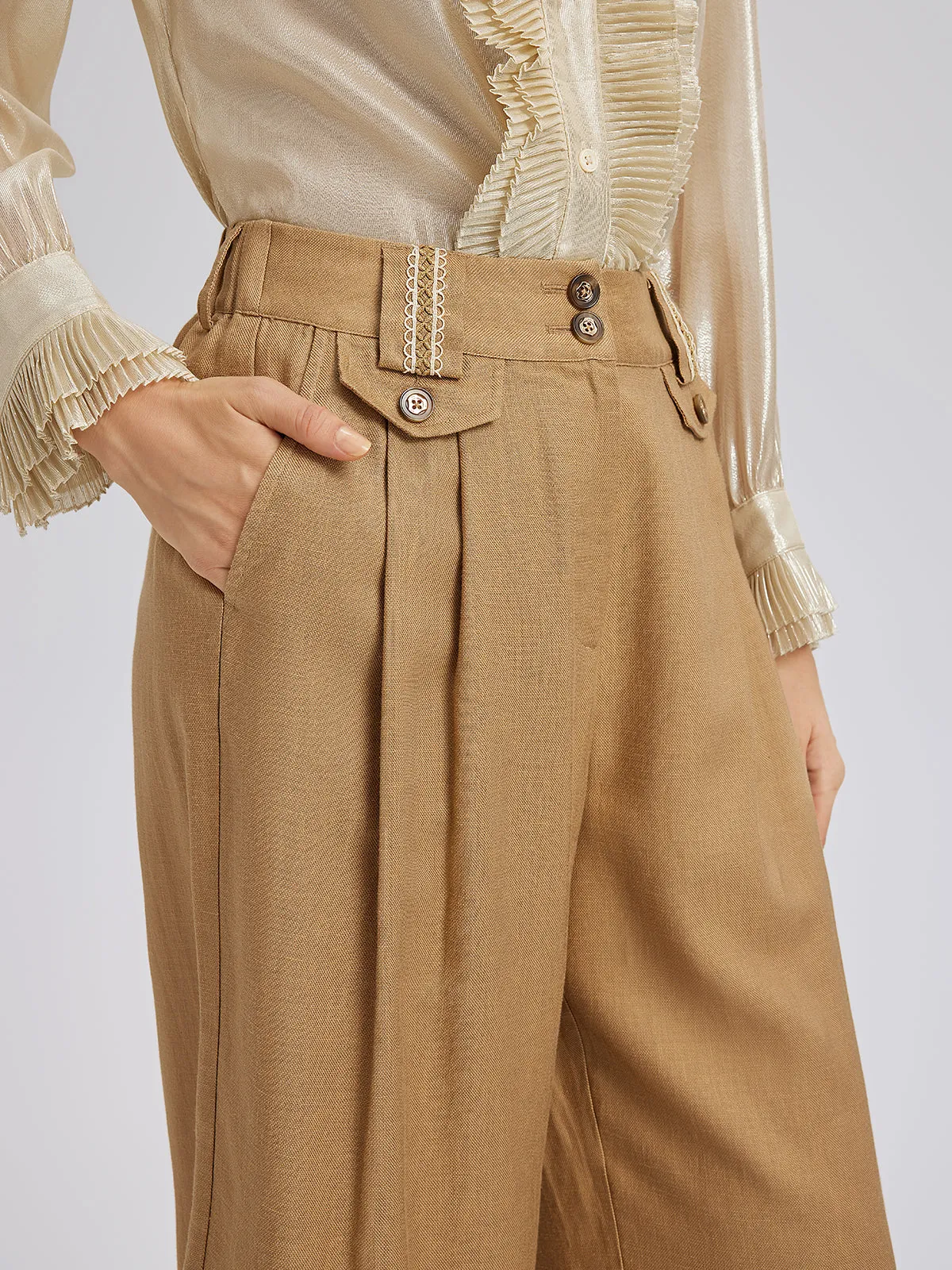 Baroque Linen Wide-Leg Elastic-Waist Pants sold by Rich Radi Q's product image thumbnail 5