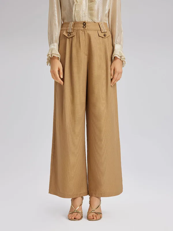 Baroque Linen Wide-Leg Elastic-Waist Pants sold by Rich Radi Q's
