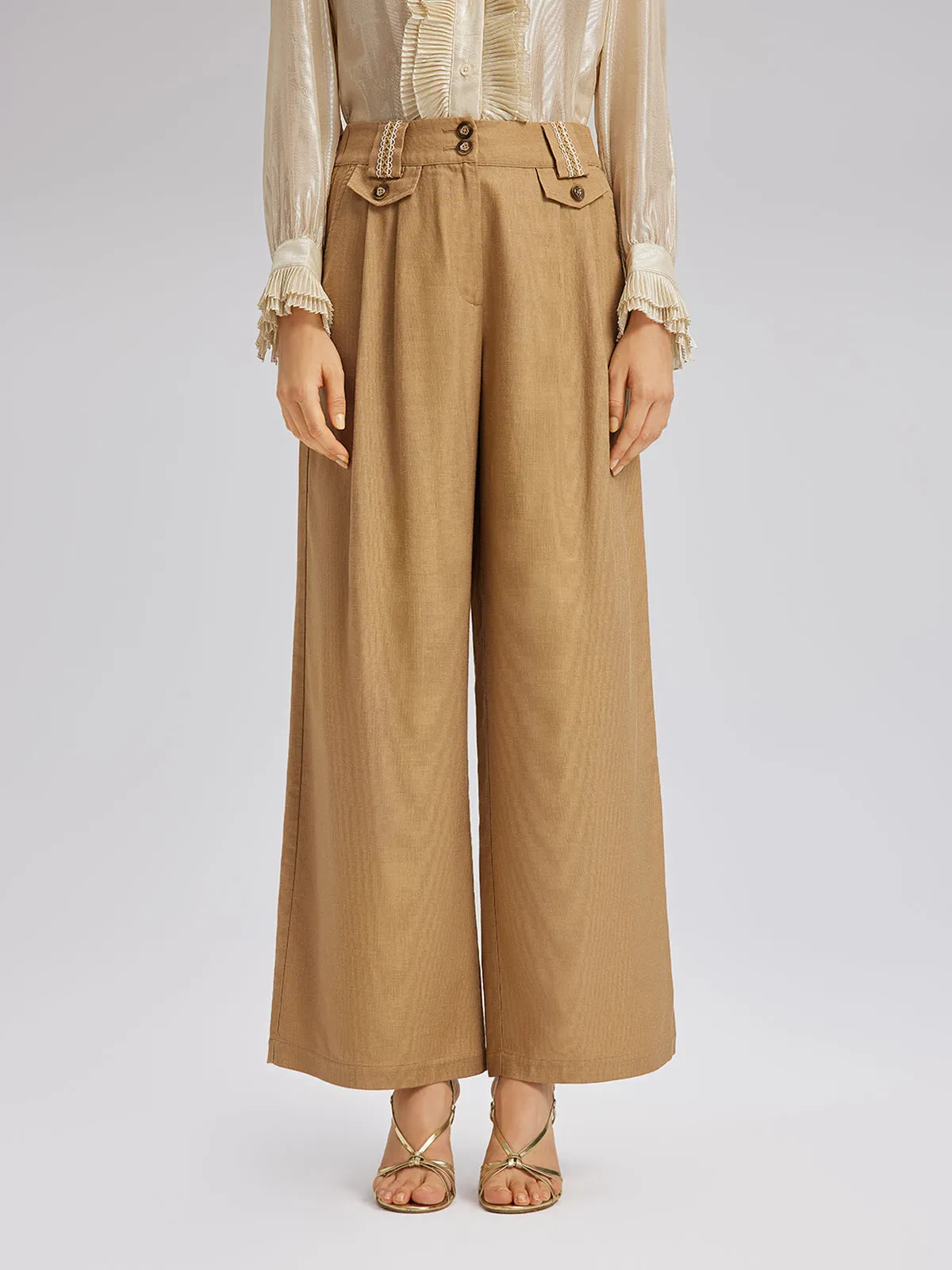 Baroque Linen Wide-Leg Elastic-Waist Pants sold by Rich Radi Q's