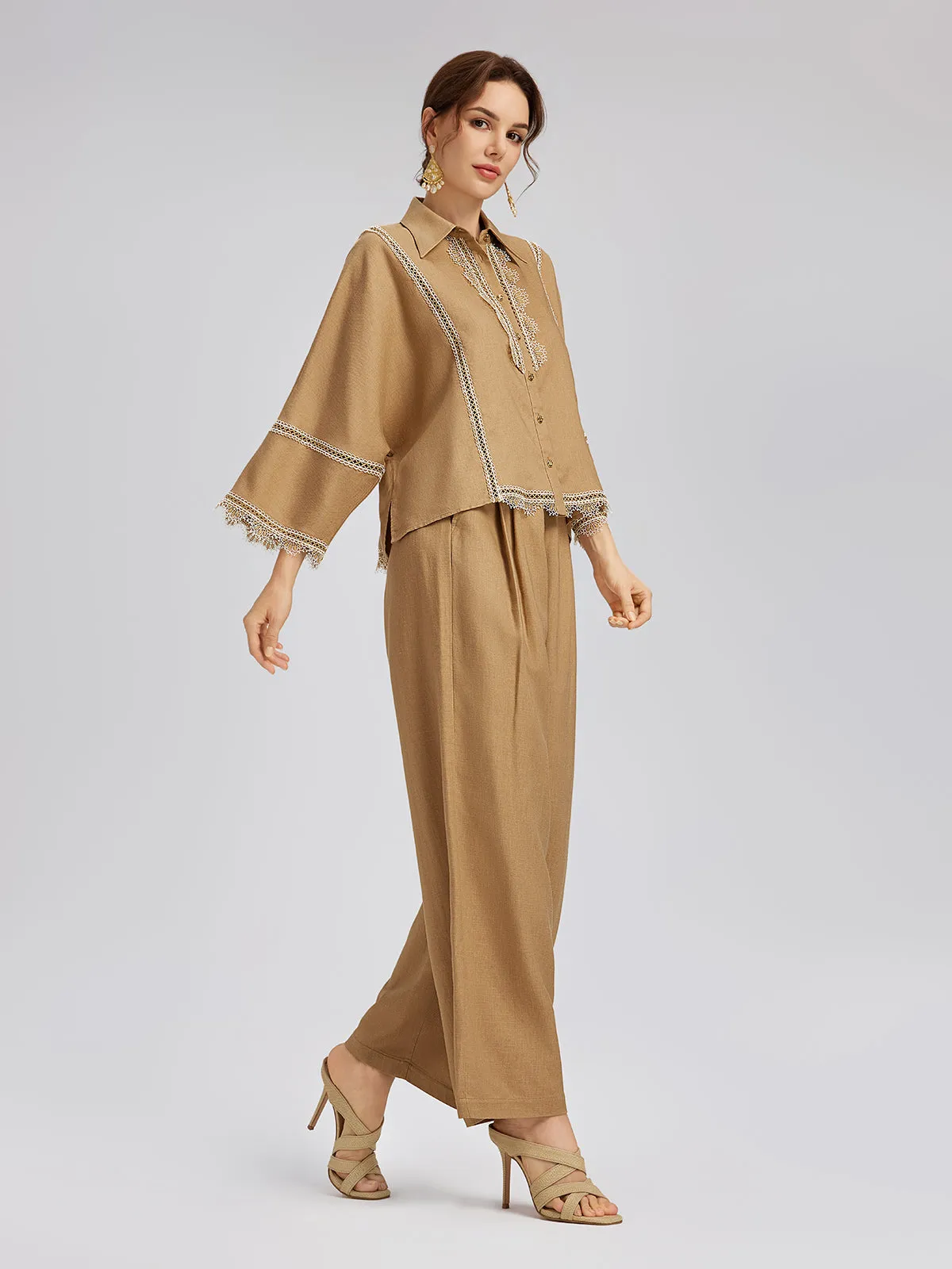 Baroque Linen Wide-Leg Elastic-Waist Pants sold by Rich Radi Q's product image thumbnail 3