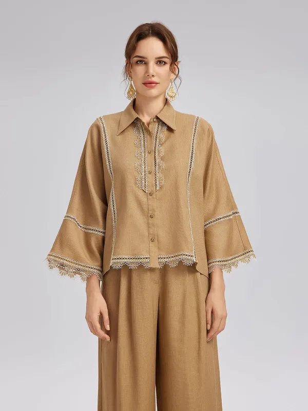 Baroque Lace-Trim Linen Shirt sold by Rich Radi Q's