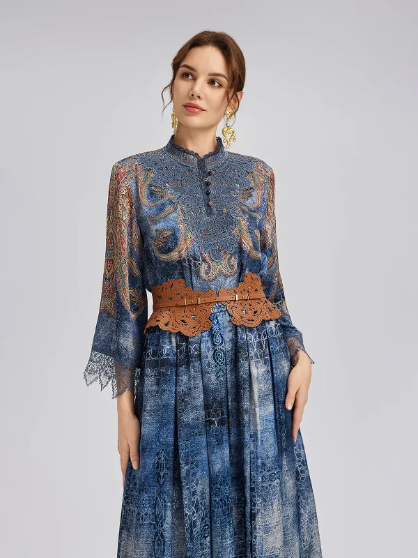 100% Silk Paisley Tie-Dye Stand Collar Blouse sold by Rich Radi Q's