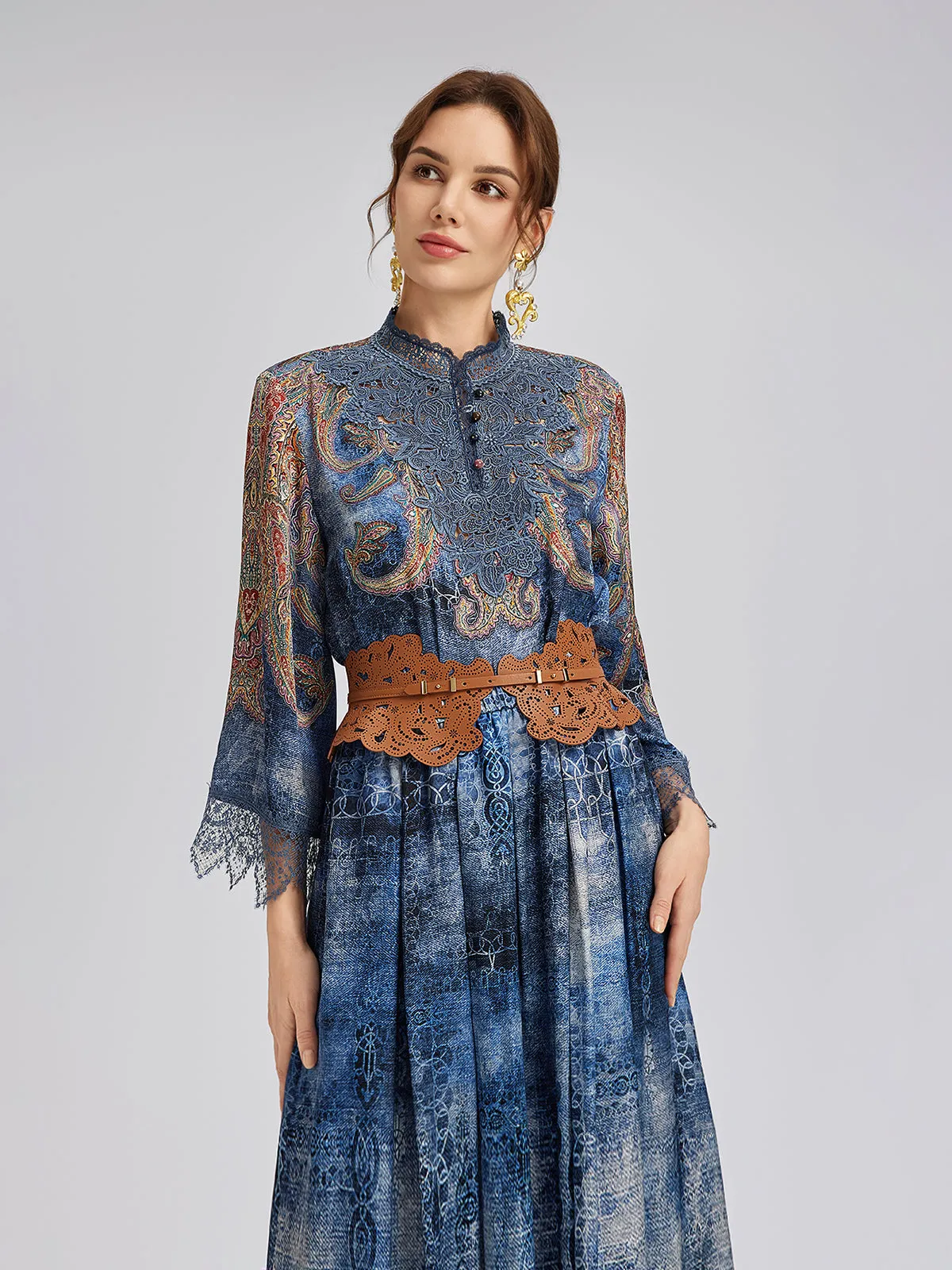 100% Silk Paisley Tie-Dye Stand Collar Blouse sold by Rich Radi Q's