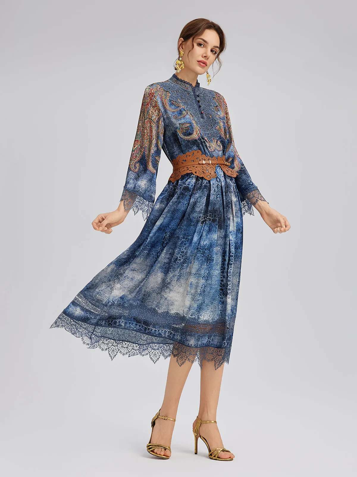 100% Silk Paisley Tie-Dye Stand Collar Blouse sold by Rich Radi Q's product image thumbnail 3