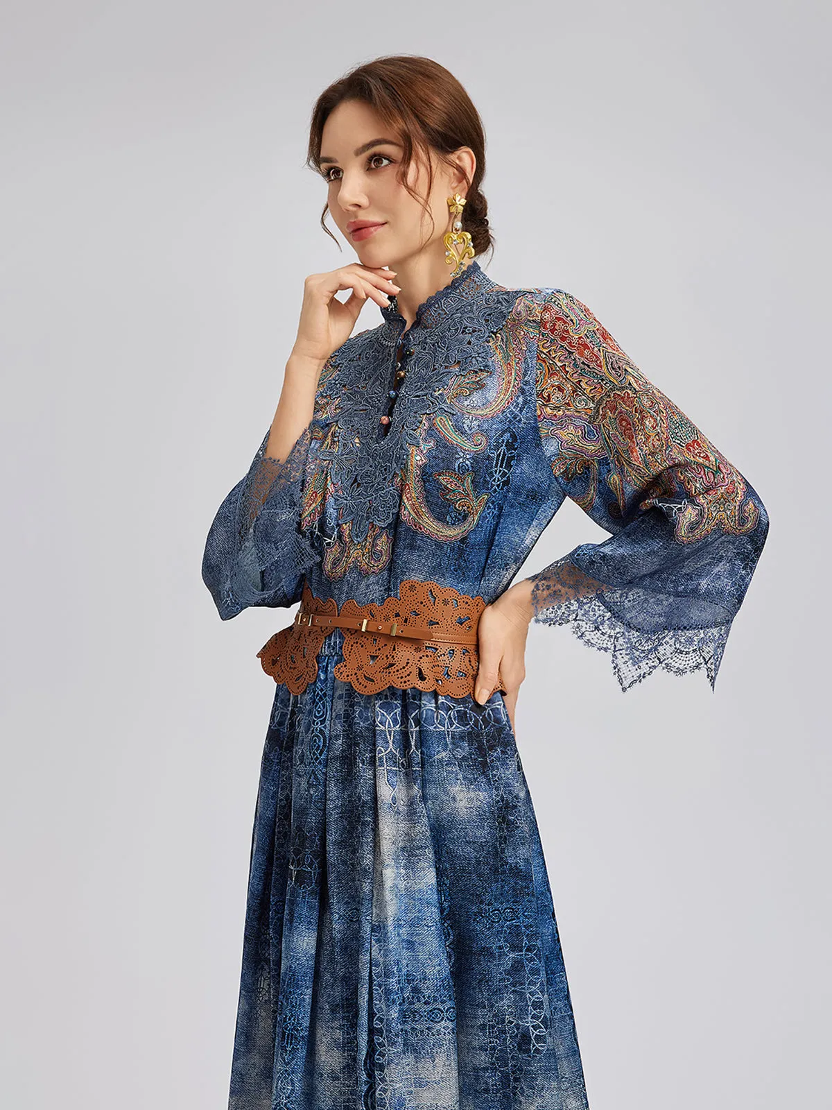 100% Silk Paisley Tie-Dye Stand Collar Blouse sold by Rich Radi Q's product image thumbnail 5