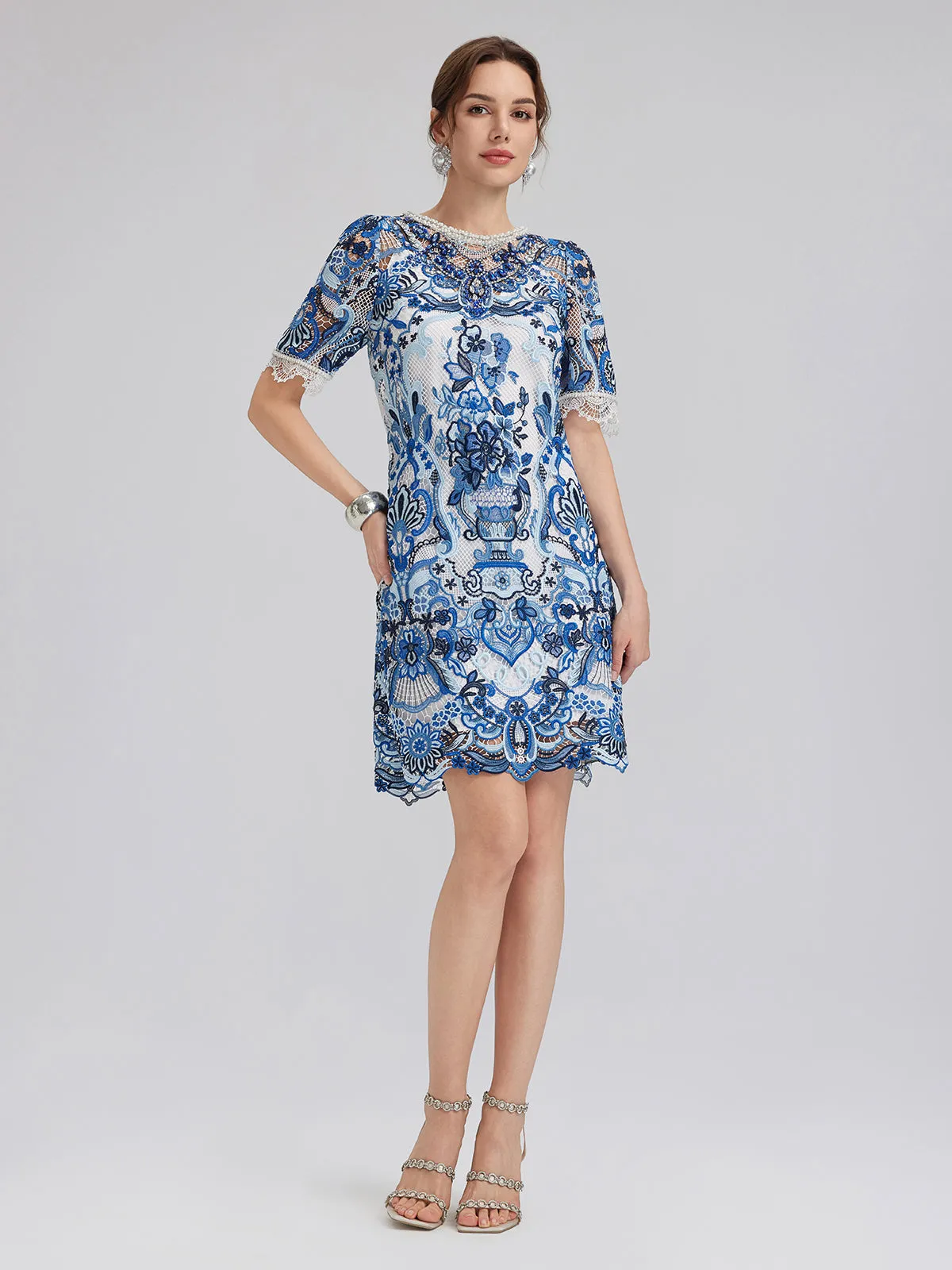 Guipure Lace Hand-Applied Crystals Mini Dress sold by Rich Radi Q's product image thumbnail 2