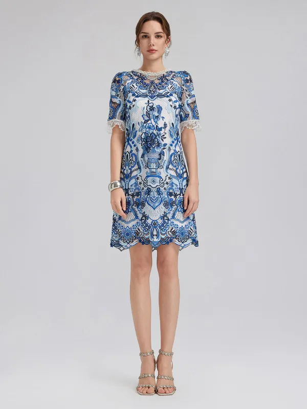 Guipure Lace Hand-Applied Crystals Mini Dress sold by Rich Radi Q's