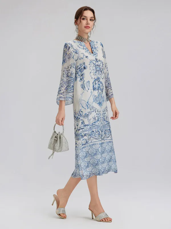 Silk Italian Floral Printed V-Neckline Dress sold by Rich Radi Q's