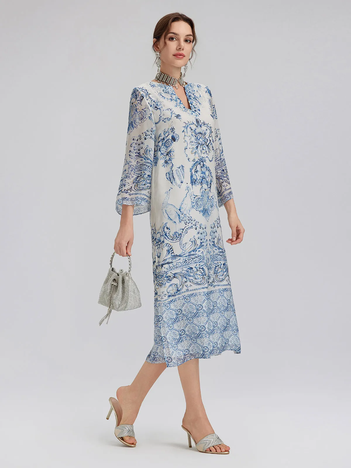 Silk Italian Floral Printed V-Neckline Dress sold by Rich Radi Q's