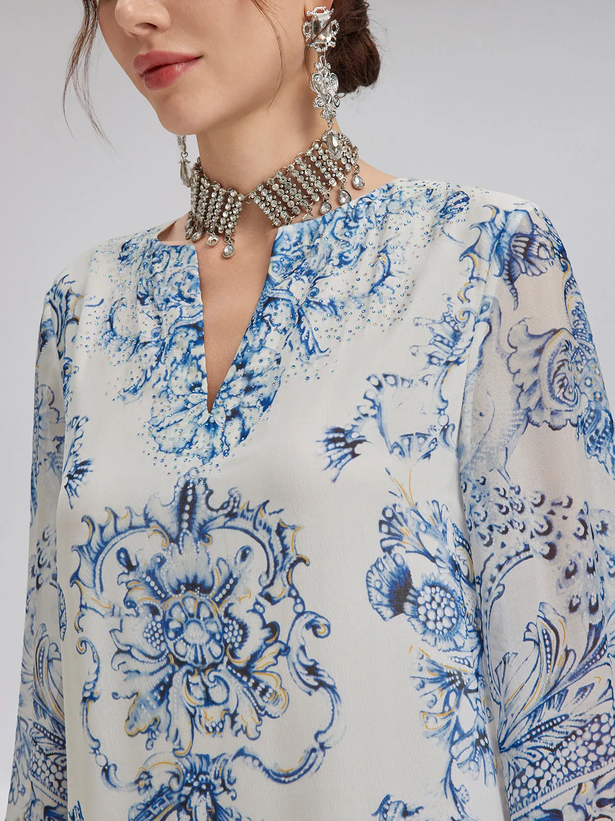 Silk Italian Floral Printed V-Neckline Dress sold by Rich Radi Q's product image thumbnail 5