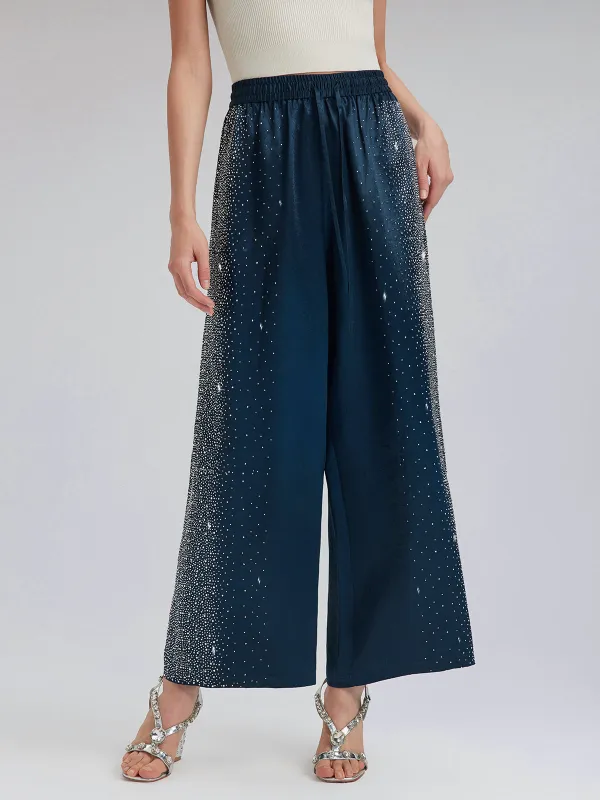 Crystal-Embellished Stretch Waistband Wide-Leg Pants sold by Rich Radi Q's