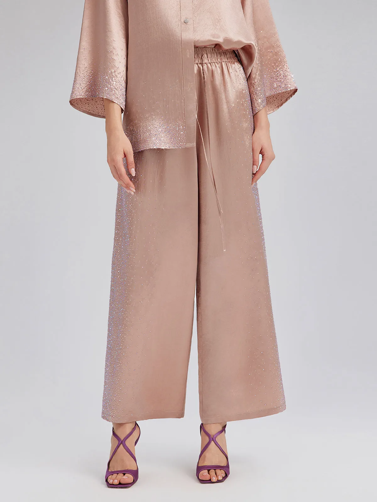 Crystal-Embellished Stretch Waistband Wide-Leg Pants sold by Rich Radi Q's product image thumbnail 2
