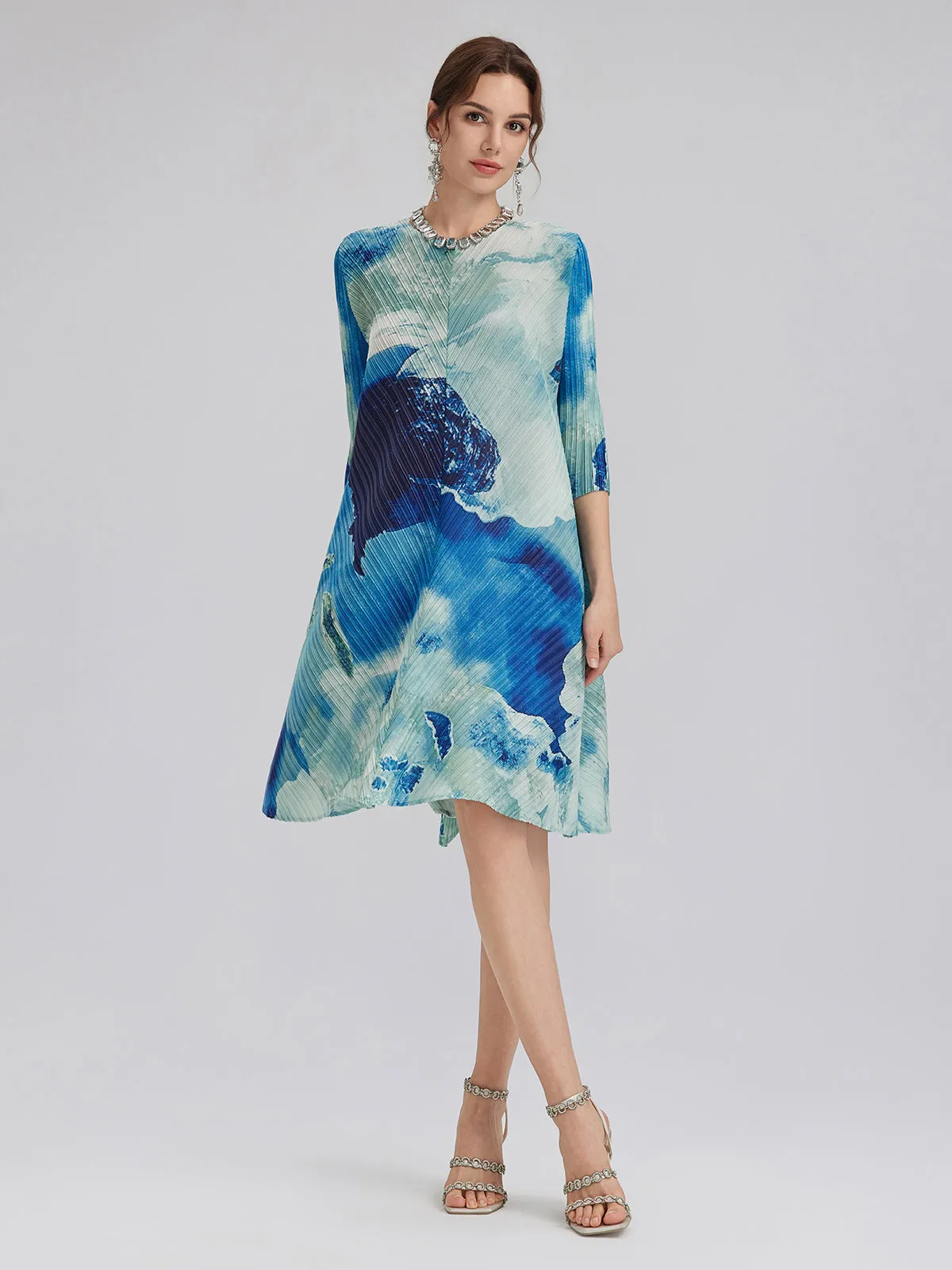 Abstract-Print Pleated Midi Dress sold by Rich Radi Q's product image thumbnail 2