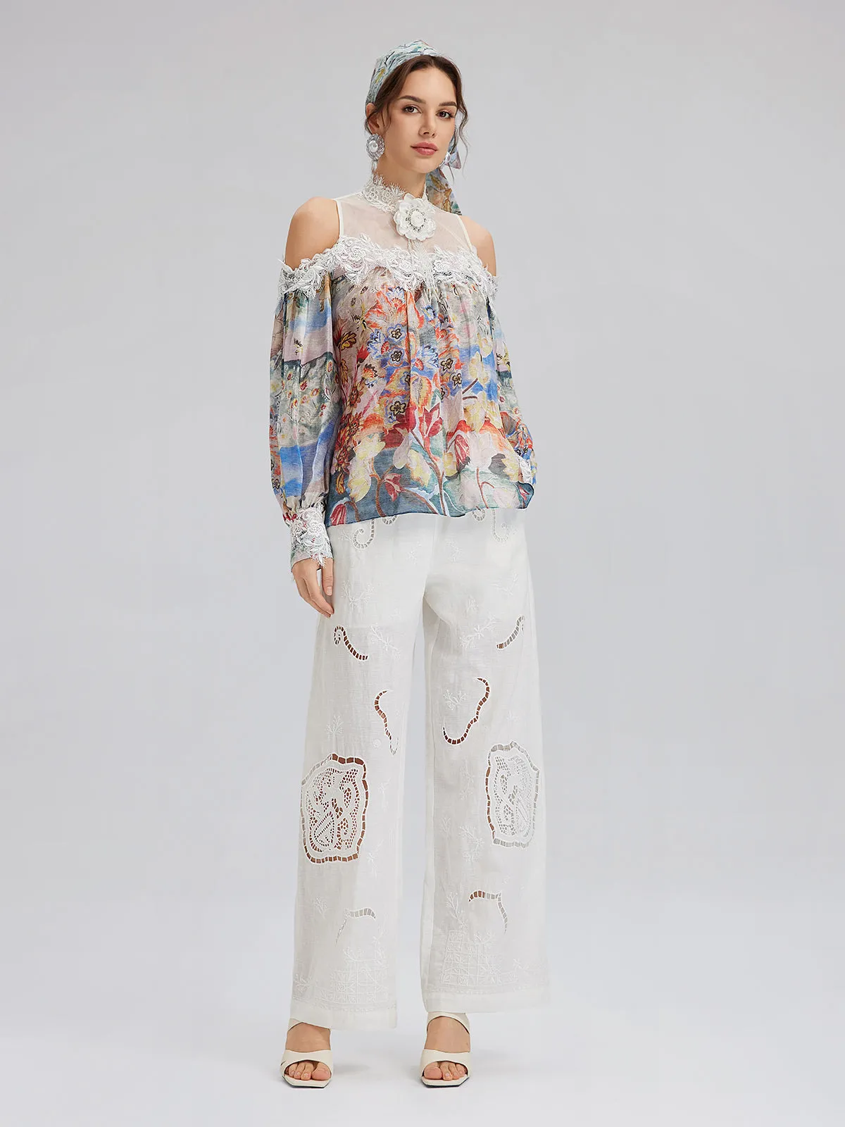 Oil Painting Print Silk-Linen Mesh Blouse sold by Rich Radi Q's product image thumbnail 3