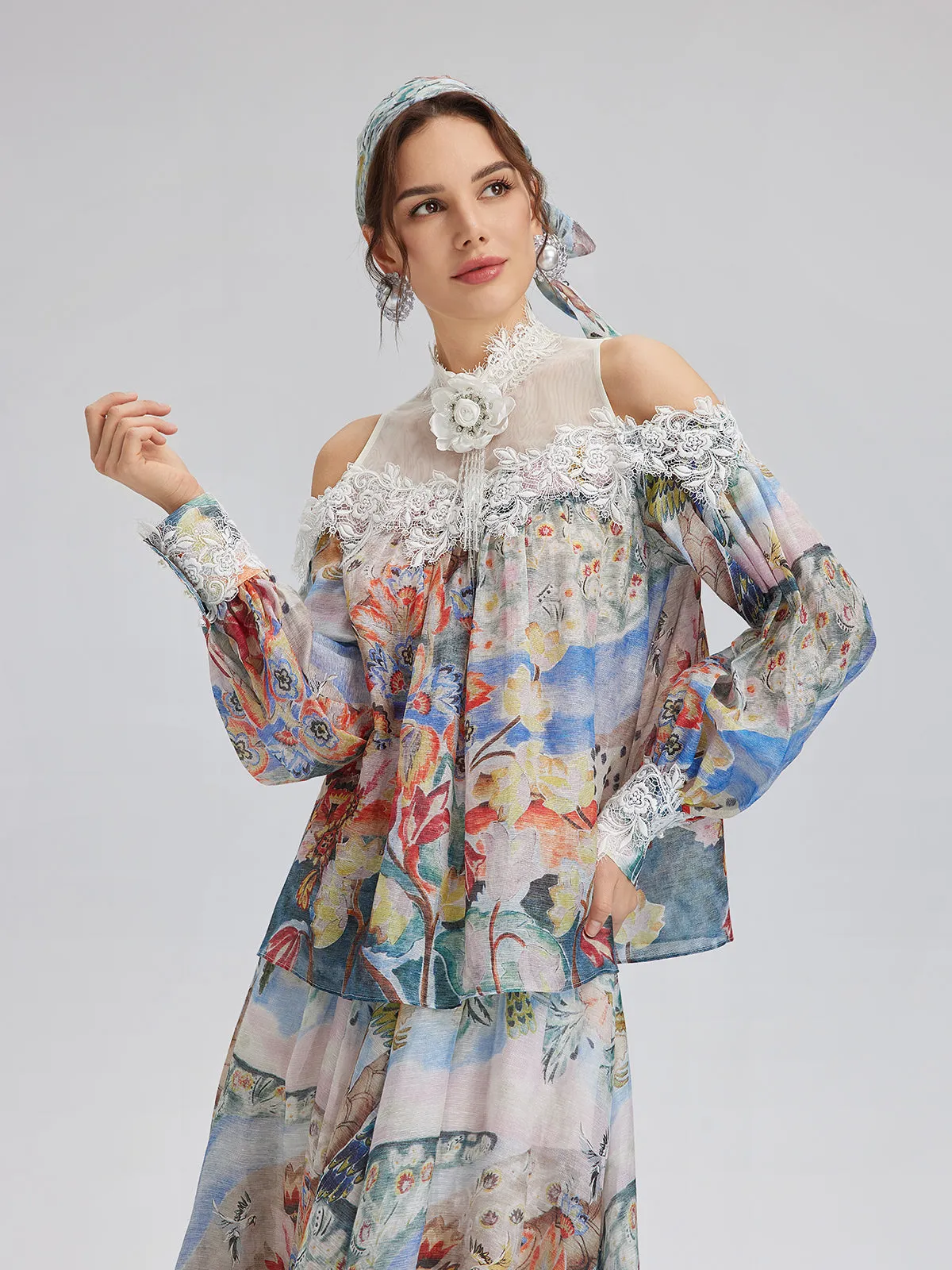 Oil Painting Print Silk-Linen Mesh Blouse sold by Rich Radi Q's