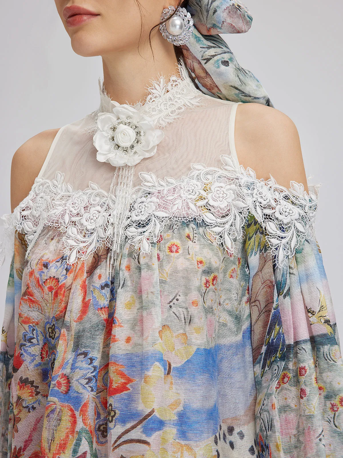 Oil Painting Print Silk-Linen Mesh Blouse sold by Rich Radi Q's product image thumbnail 5