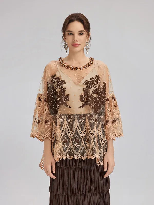 Hand-Sequined Embroidered Florals Lace Top sold by Rich Radi Q's