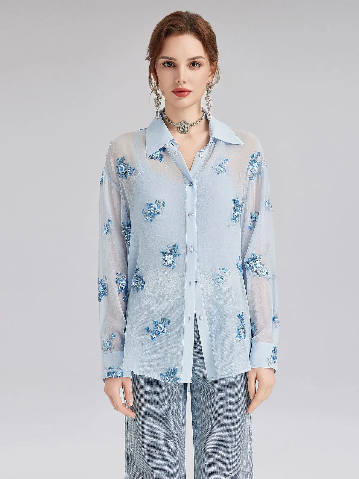 Silk Floral Embroidered Shirt sold by Rich Radi Q's product image thumbnail 4
