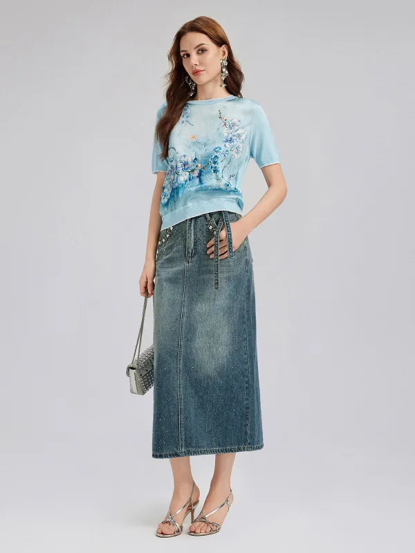 Silk Floral Knit Crew T-Shirt sold by Rich Radi Q's