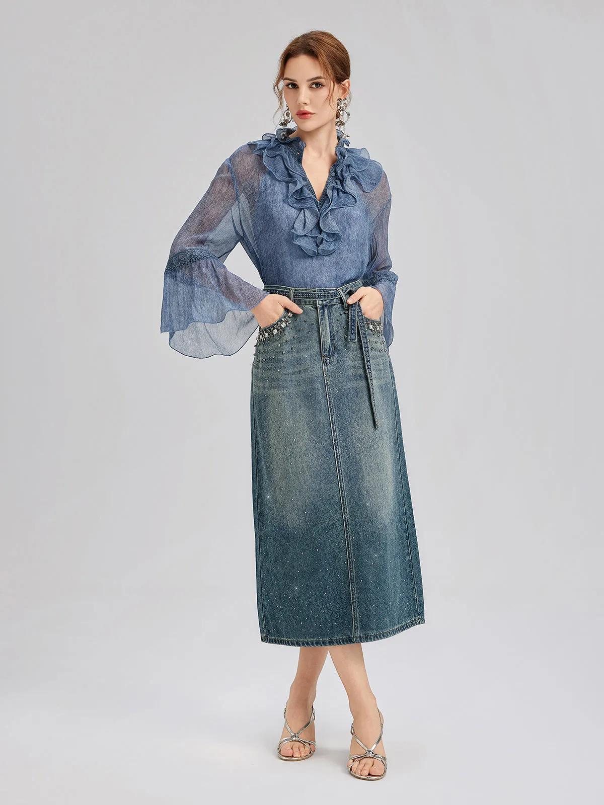 Silk Lace Ruffle Trim Blouse (100% Silk) sold by Rich Radi Q's product image thumbnail 2