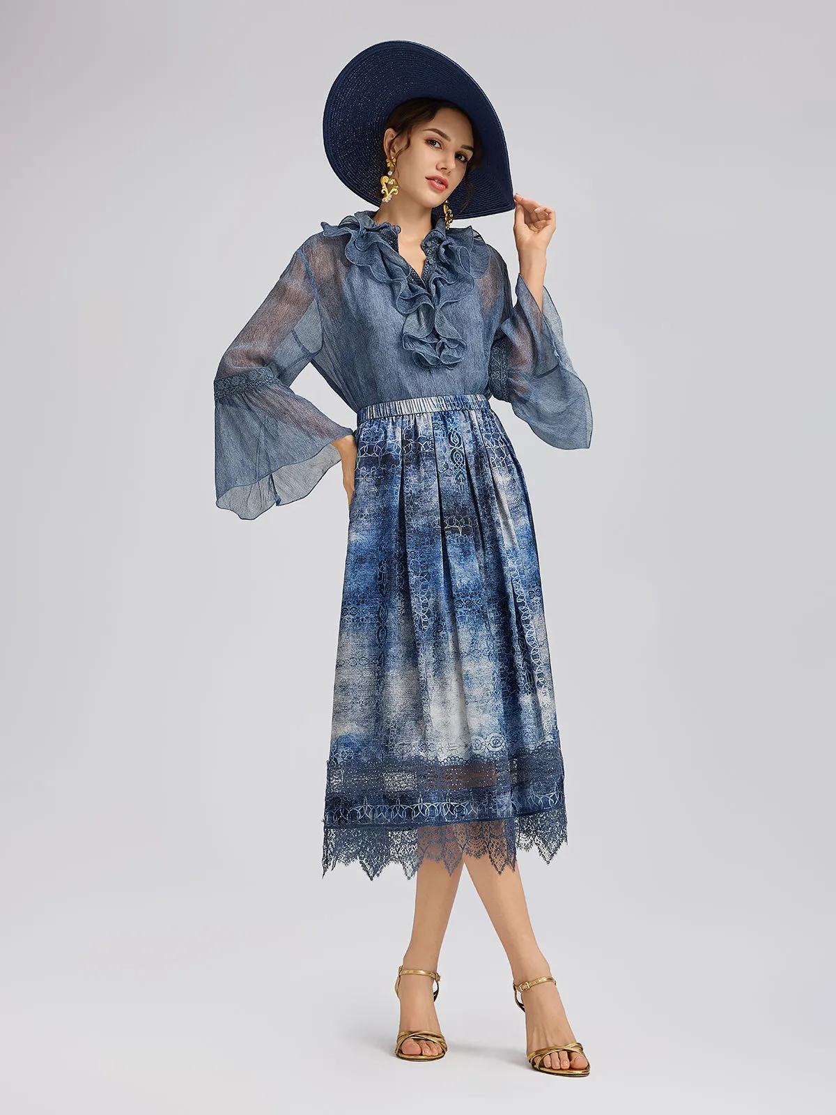 Silk Lace Ruffle Trim Blouse (100% Silk) sold by Rich Radi Q's product image thumbnail 4