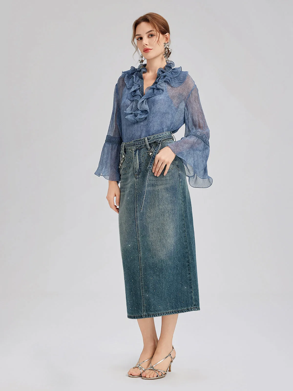 Silk Lace Ruffle Trim Blouse (100% Silk) sold by Rich Radi Q's product image thumbnail 3