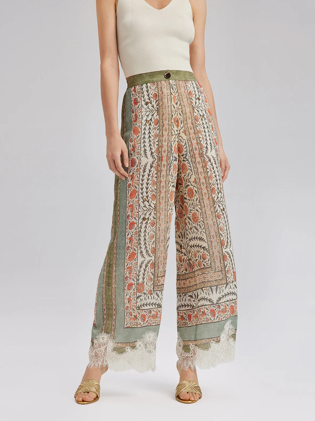 Botanical Lace Trim Resort Pants sold by Rich Radi Q's
