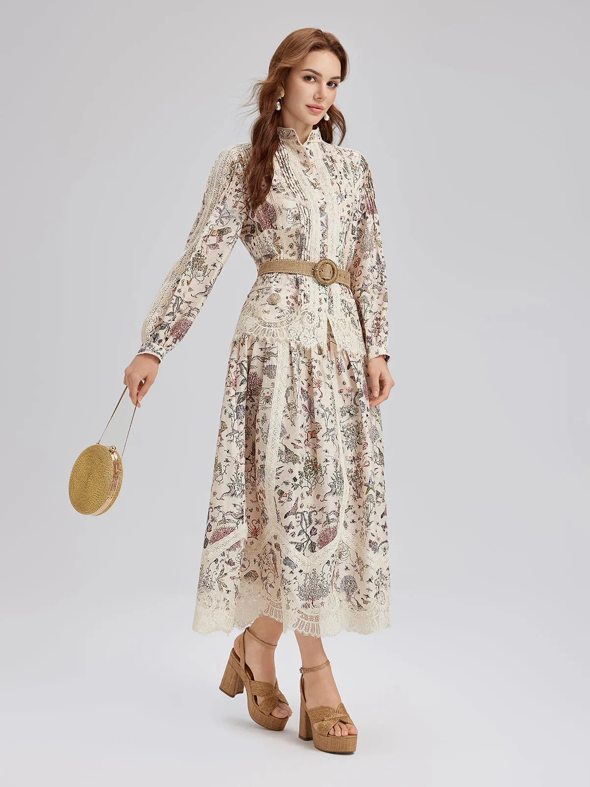 Silk-Linen Floral Lace Stand-Collar Shirt | Parallel