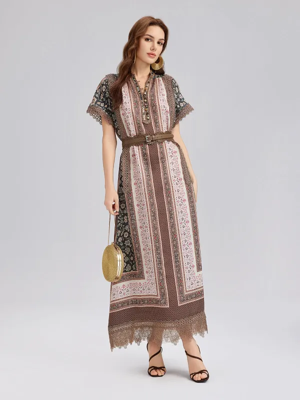 Botanical Print Lace-Trimmed Dress sold by Rich Radi Q's