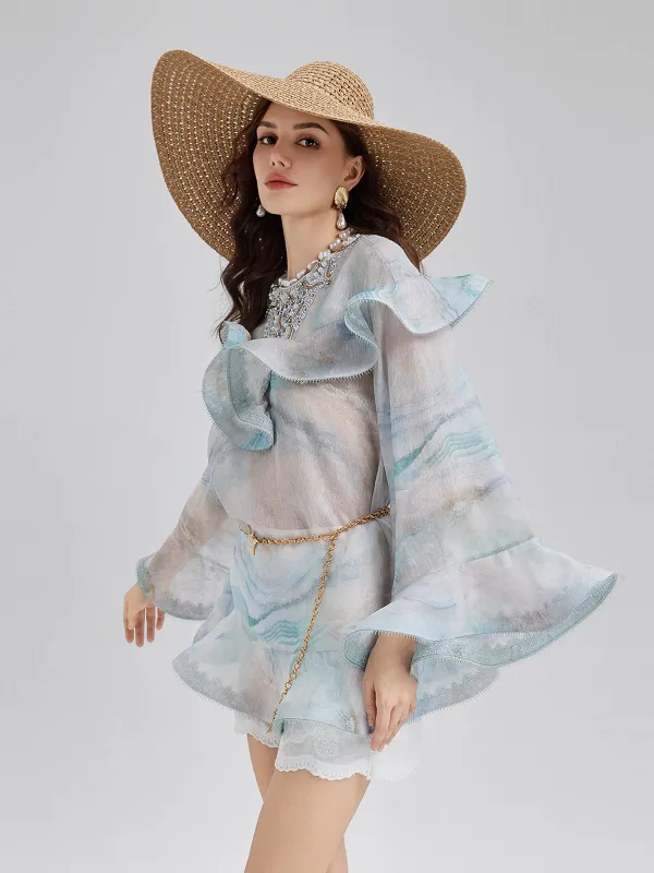 Ruffled Ombre Bell Sleeve Top sold by Rich Radi Q's