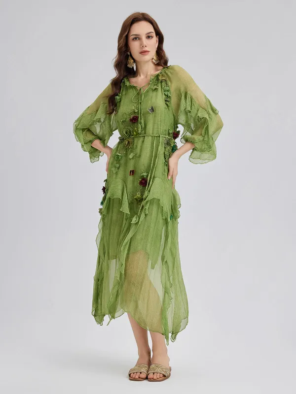 Silk Hand-Dyed 3D Floral Maxi Dress sold by Rich Radi Q's