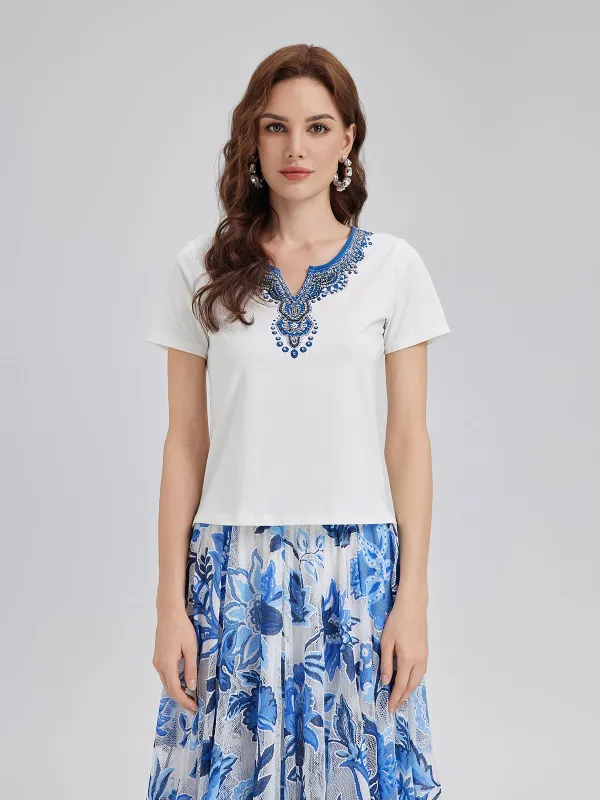 Cotton Printed Hand-Beaded Tee sold by Rich Radi Q's