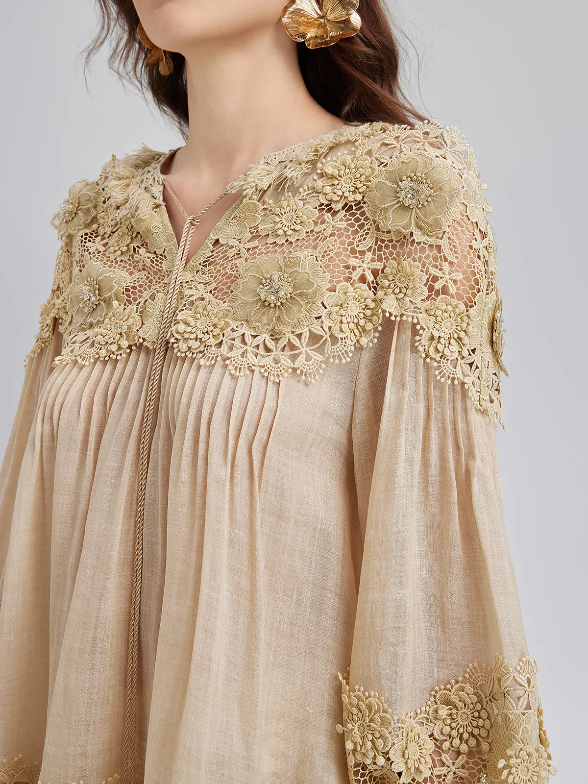 Lyocell Panelled Pleated Floral Lace Top sold by Rich Radi Q's product image thumbnail 4