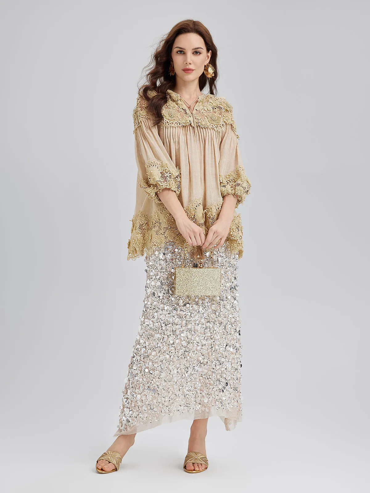 Lyocell Panelled Pleated Floral Lace Top sold by Rich Radi Q's product image thumbnail 3