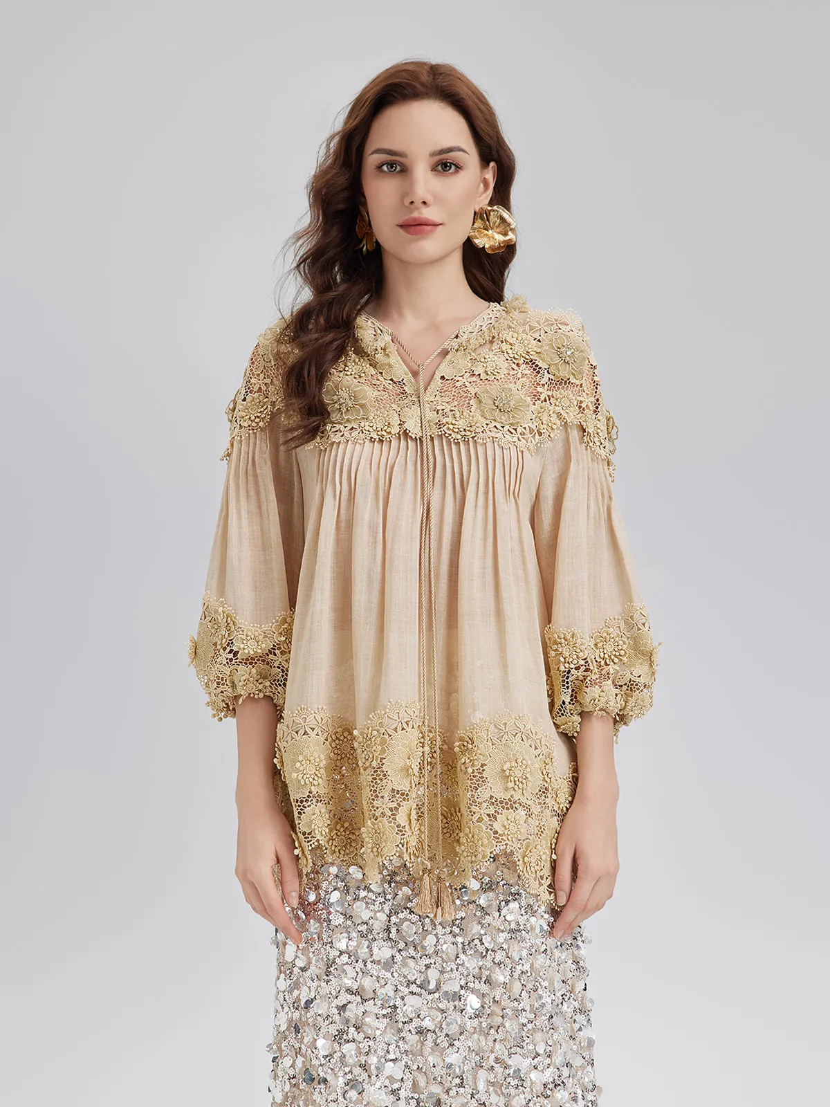 Lyocell Panelled Pleated Floral Lace Top sold by Rich Radi Q's product image thumbnail 2