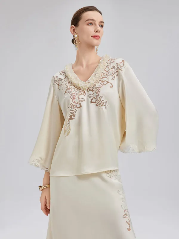 Embroidered Cutout Minimalist Long-Sleeve Top made by Rich Radi Q's