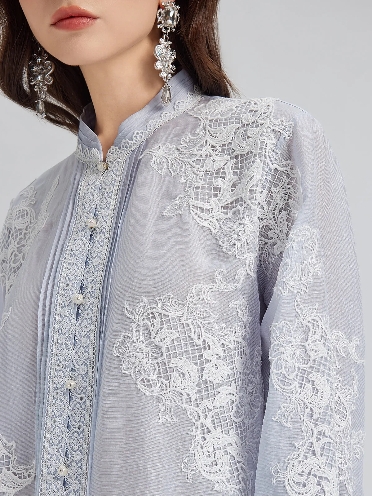 Handcrafted Patchwork Linen-Blend Lace Shirt sold by Rich Radi Q's product image thumbnail 4