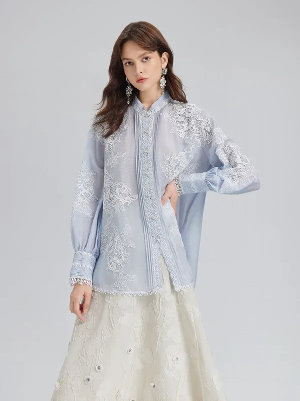 Handcrafted Patchwork Linen-Blend Lace Shirt made by Rich Radi Q's