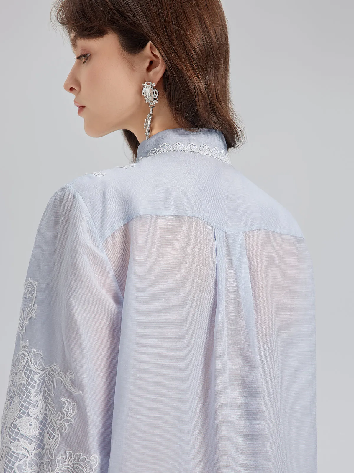 Handcrafted Patchwork Linen-Blend Lace Shirt sold by Rich Radi Q's product image thumbnail 5