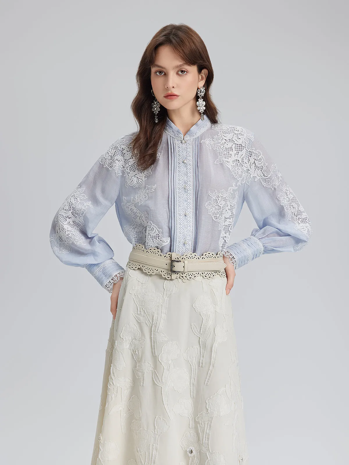 Handcrafted Patchwork Linen-Blend Lace Shirt sold by Rich Radi Q's product image thumbnail 2